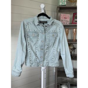 Express Jeans Studded Light Wash Denim Jean Jacket Womens M VTG Y2K